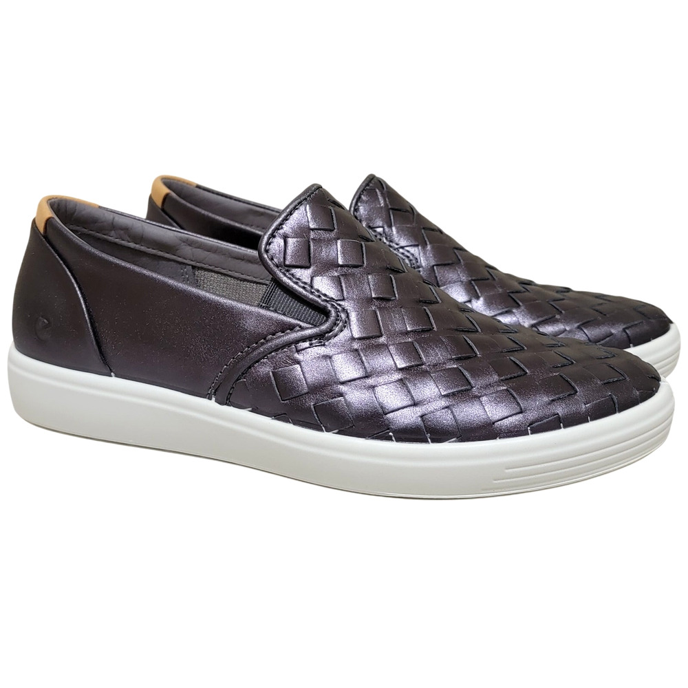Ecco Women Soft 7 Woven Slip On Sneakers Size EU 38 US 7 Silver Heavy Grey